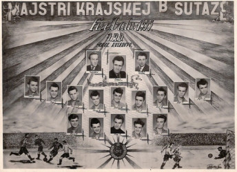Az 1955-ben kerületi bajnok gútai labdarúgócsapat és a szakvezetés. A felvételt Fördős Ferenc archívumából küldte honlapunknak.